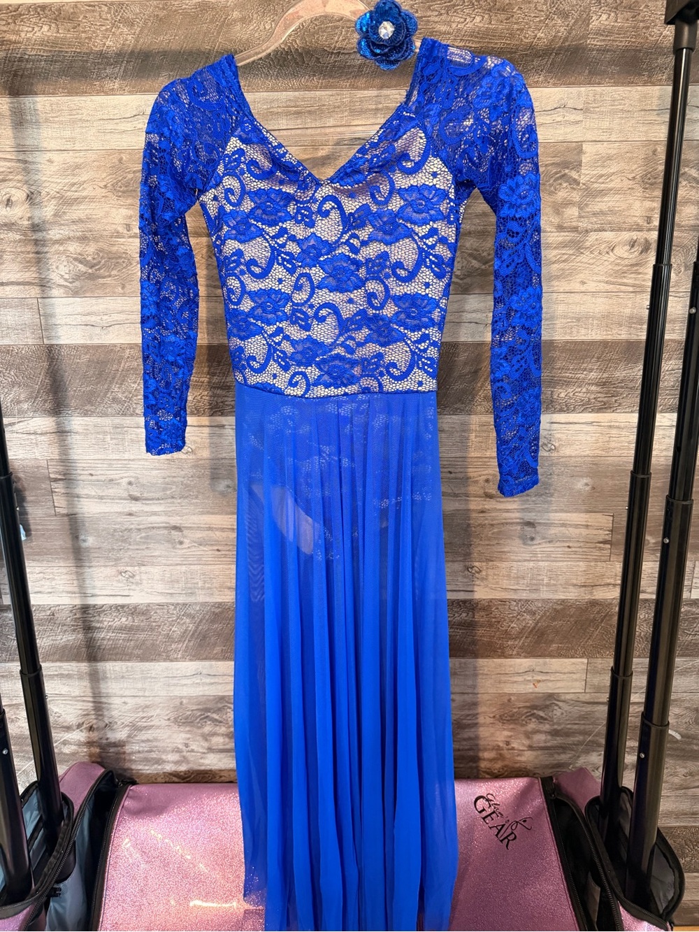 Royal Blue Lace Long-Sleeve Evening Dress